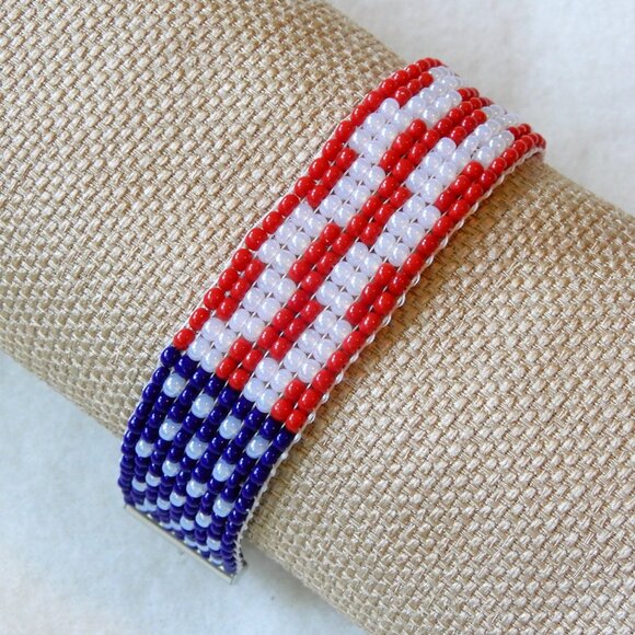 American flag USA bead bracelet, handmade, adjustable length - Picture 3 of 8